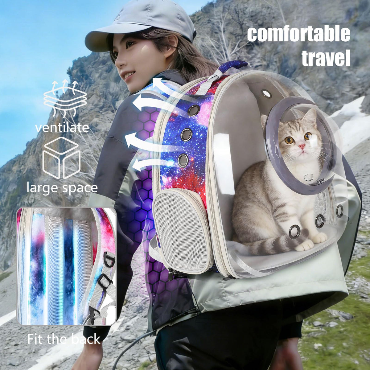 Blue Expandable Cat Backpack with Clear Window J844