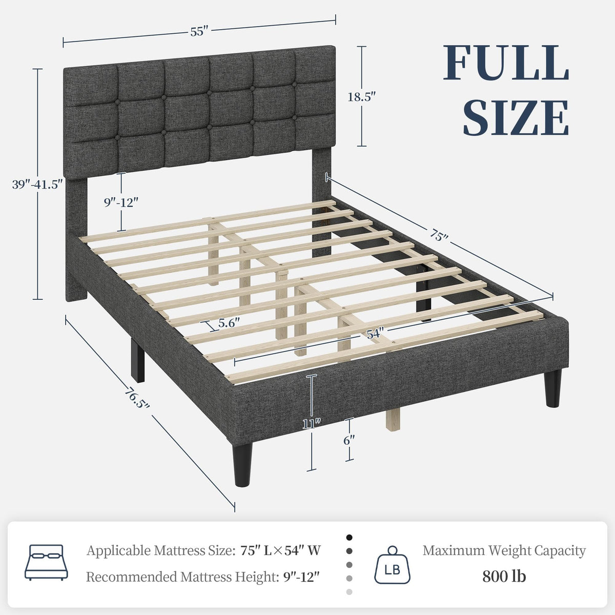 Full Size Upholstered Tufted Bed Frame with Headboard W339