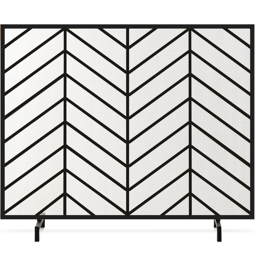 38x31in Wrought Iron Mesh Chevron Fireplace Screen U714806