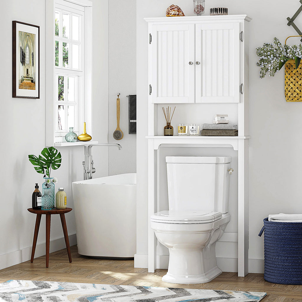 White Bathroom Storage Cabinet with Doors P8592