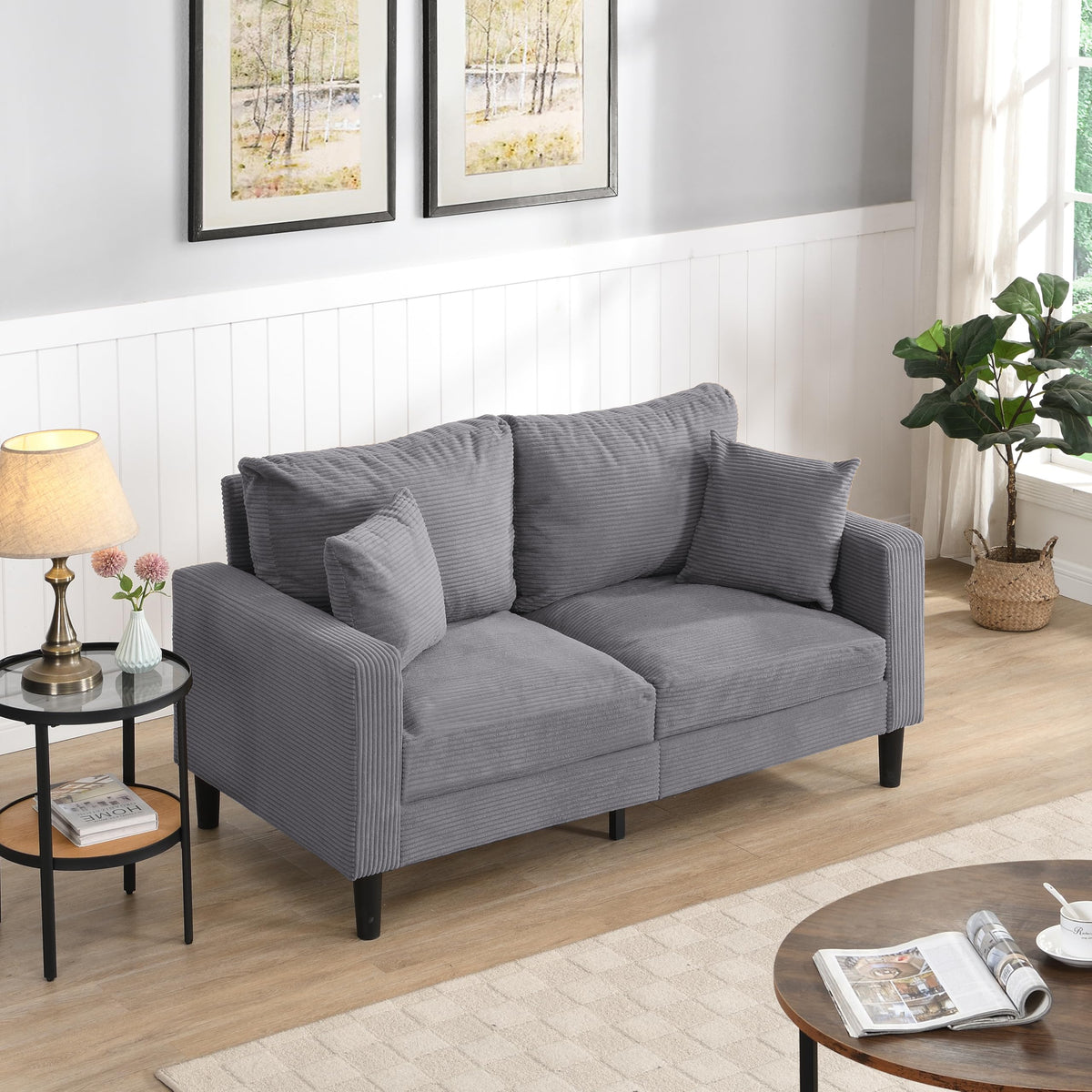 Light Gray 2-Seat Upholstered Loveseat Sofa A558