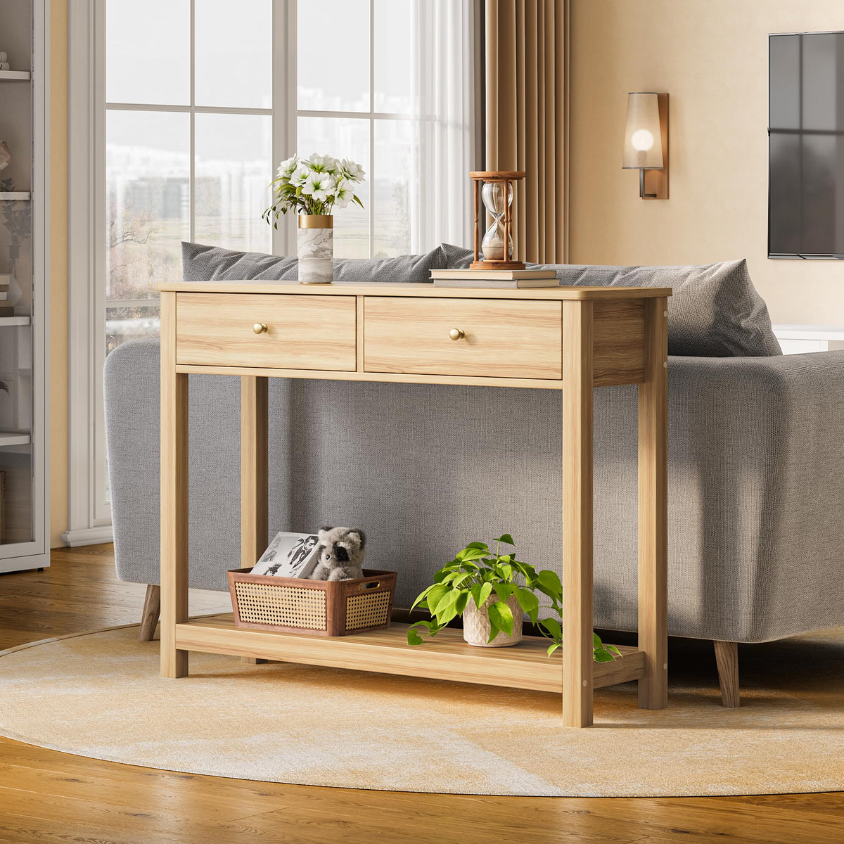 2 Drawer Oak Console Table L95254
