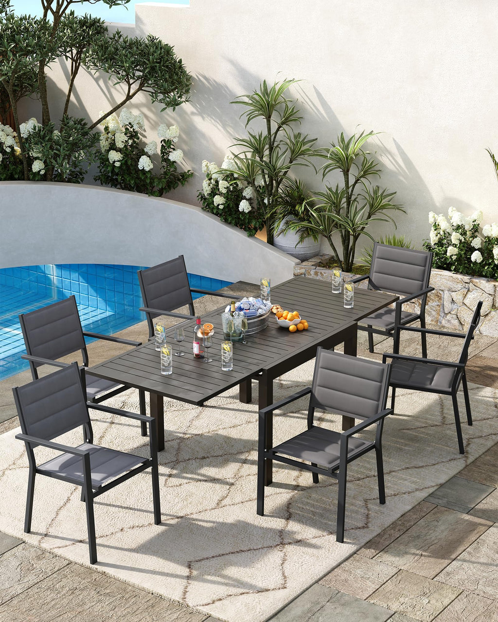 Aluminum Stackable Patio Dining Chairs Set of 2 Dark Grey I57405