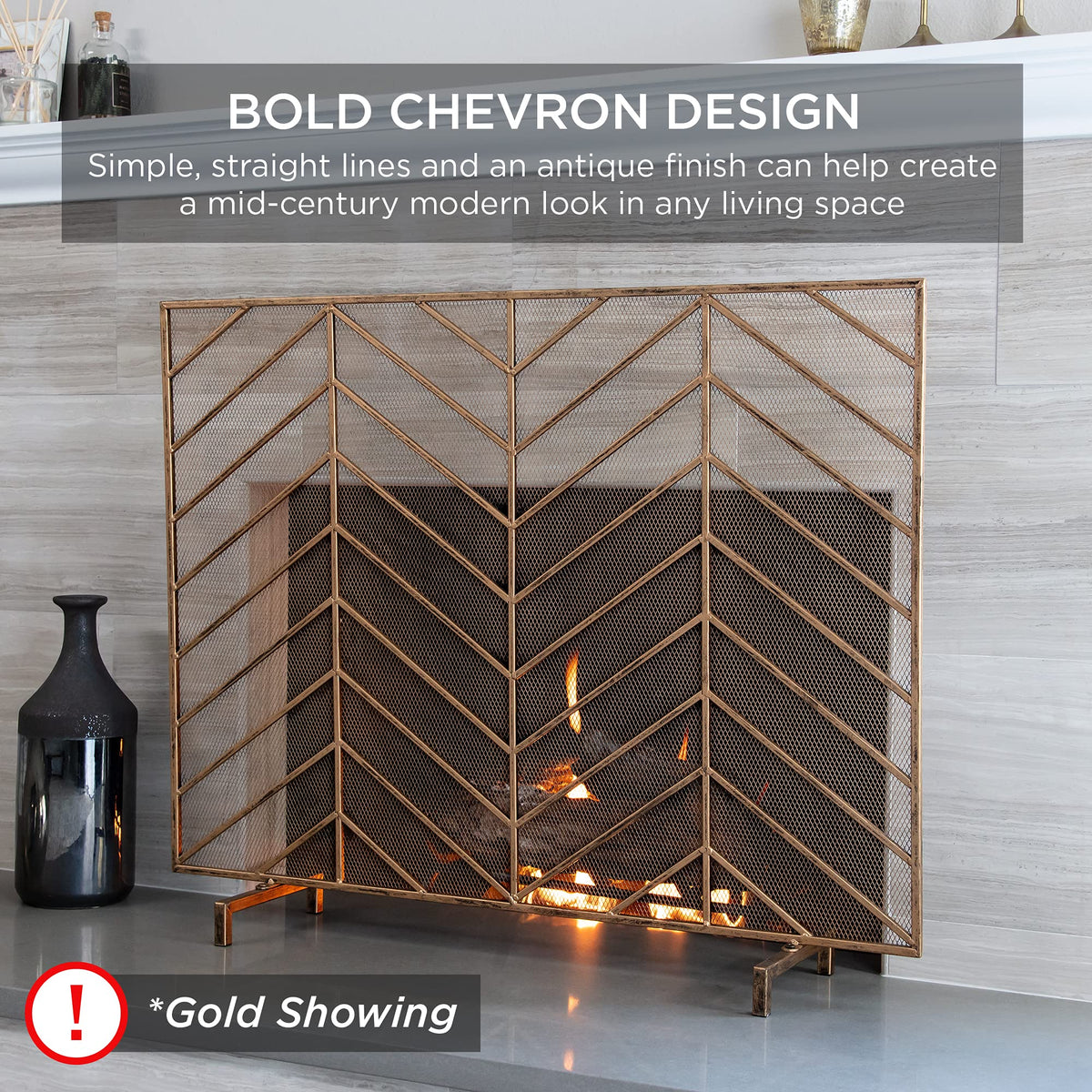 38x31in Wrought Iron Mesh Chevron Fireplace Screen U714806