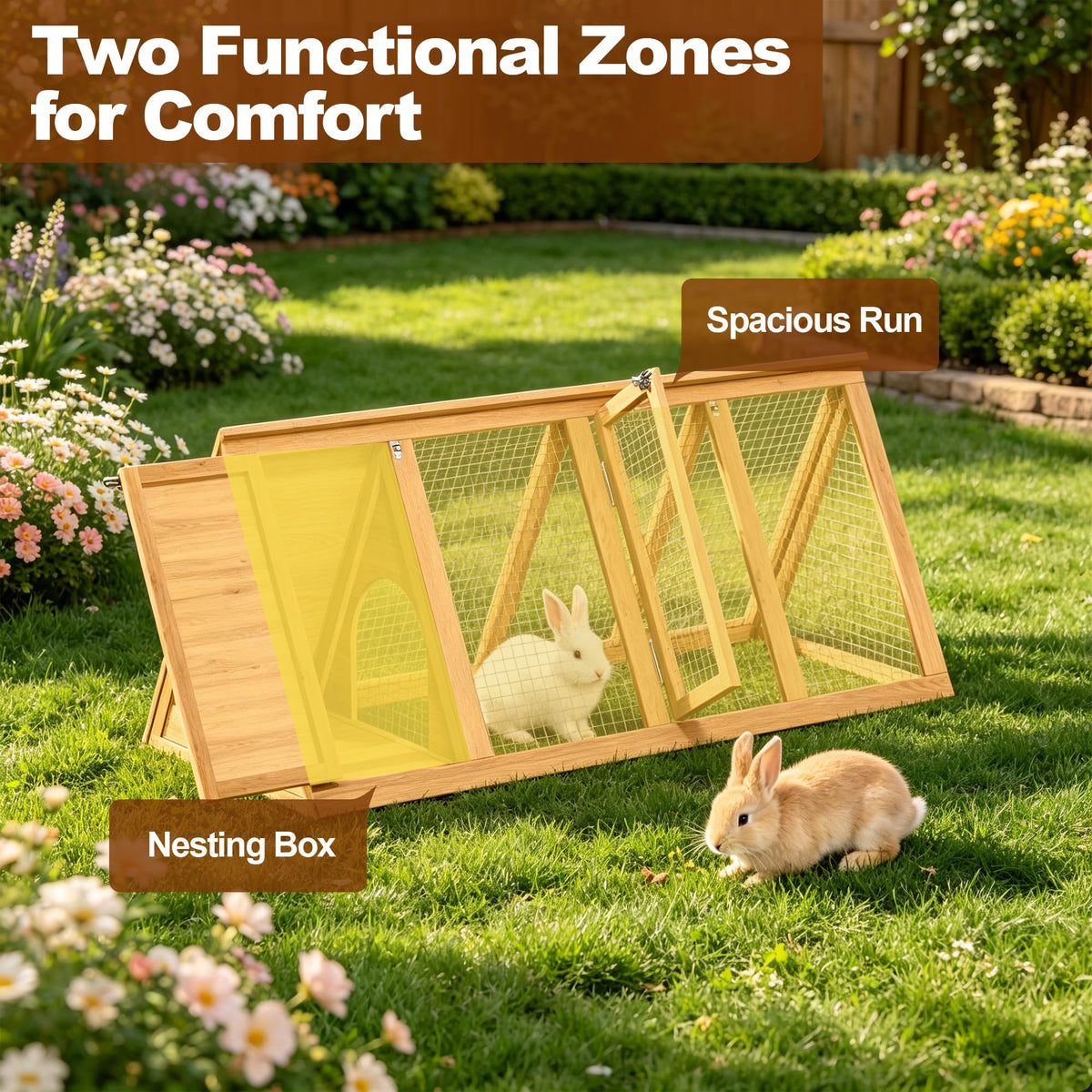 A-Frame Wooden Rabbit Hutch with Run T8697