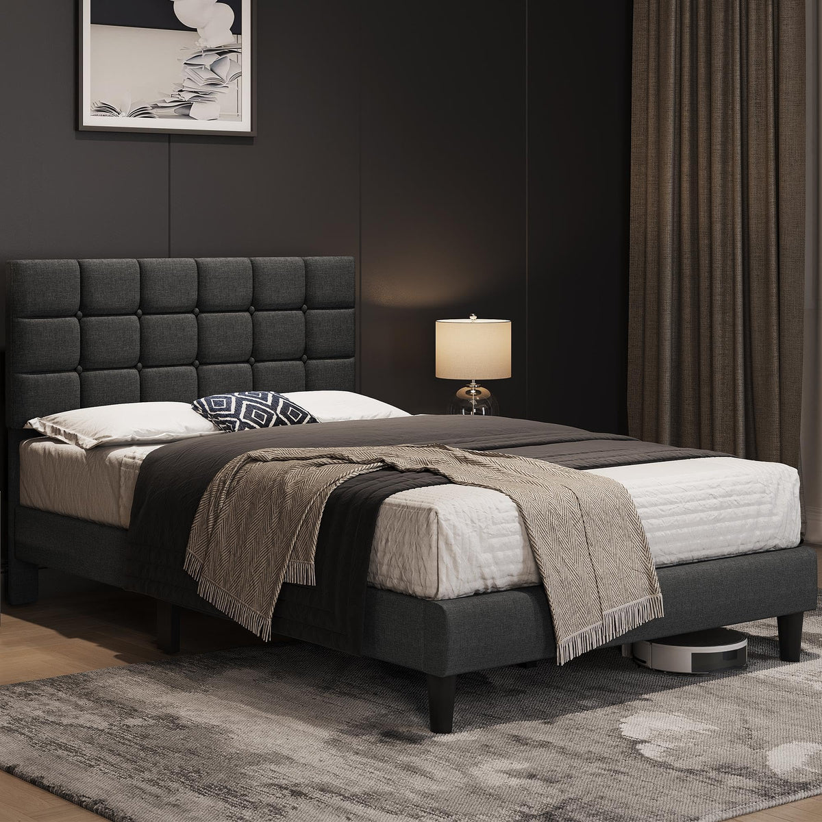 Full Size Upholstered Tufted Bed Frame with Headboard W339