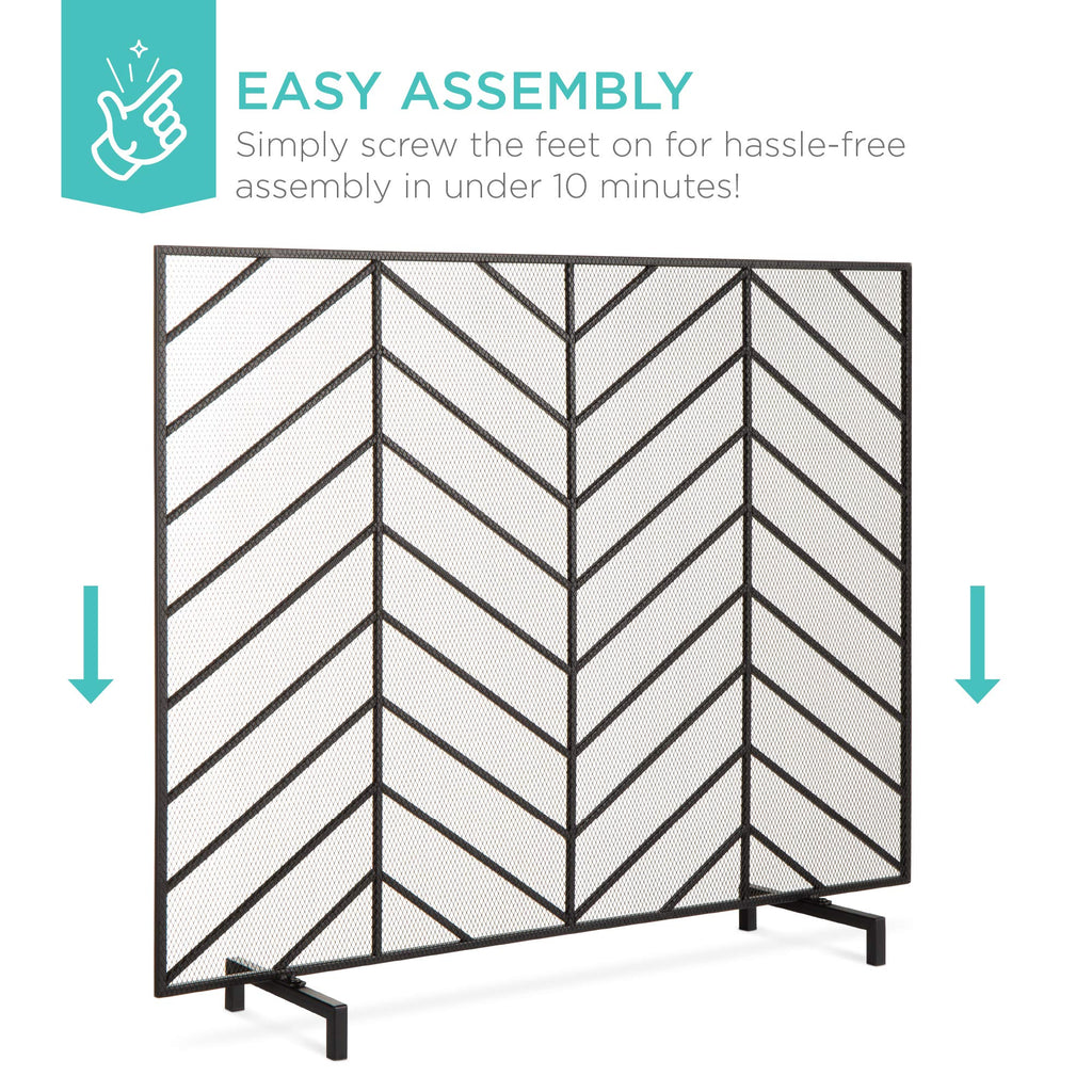 38x31in Wrought Iron Mesh Chevron Fireplace Screen U714806