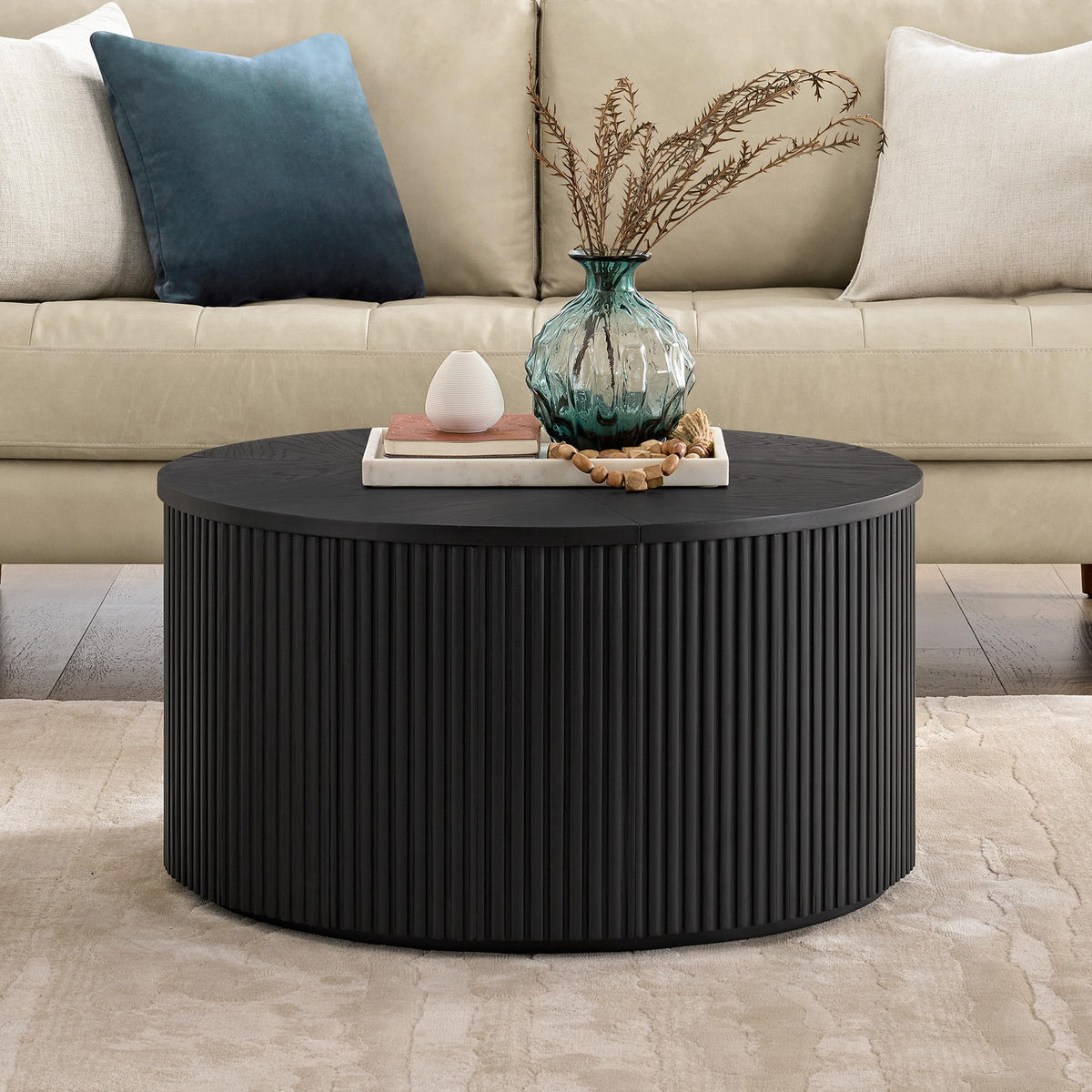 Black Fluted Round Coffee Table S110837