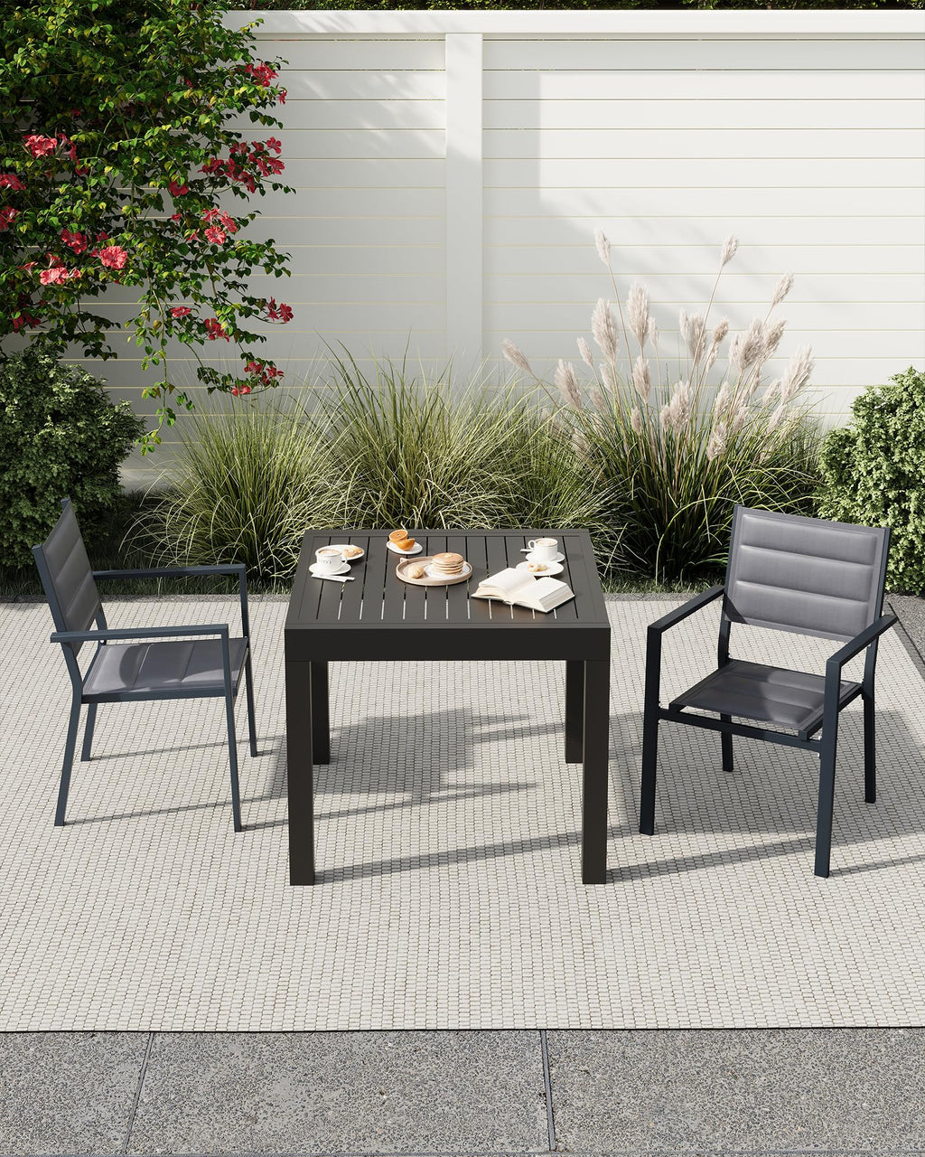 Aluminum Stackable Patio Dining Chairs Set of 2 Dark Grey I57405