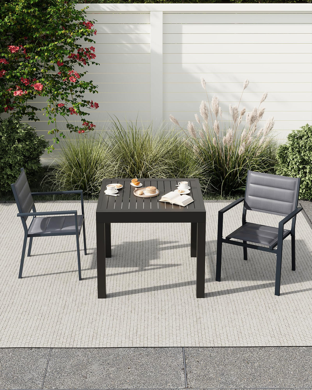 Aluminum Stackable Patio Dining Chairs Set of 2 Dark Grey I57405
