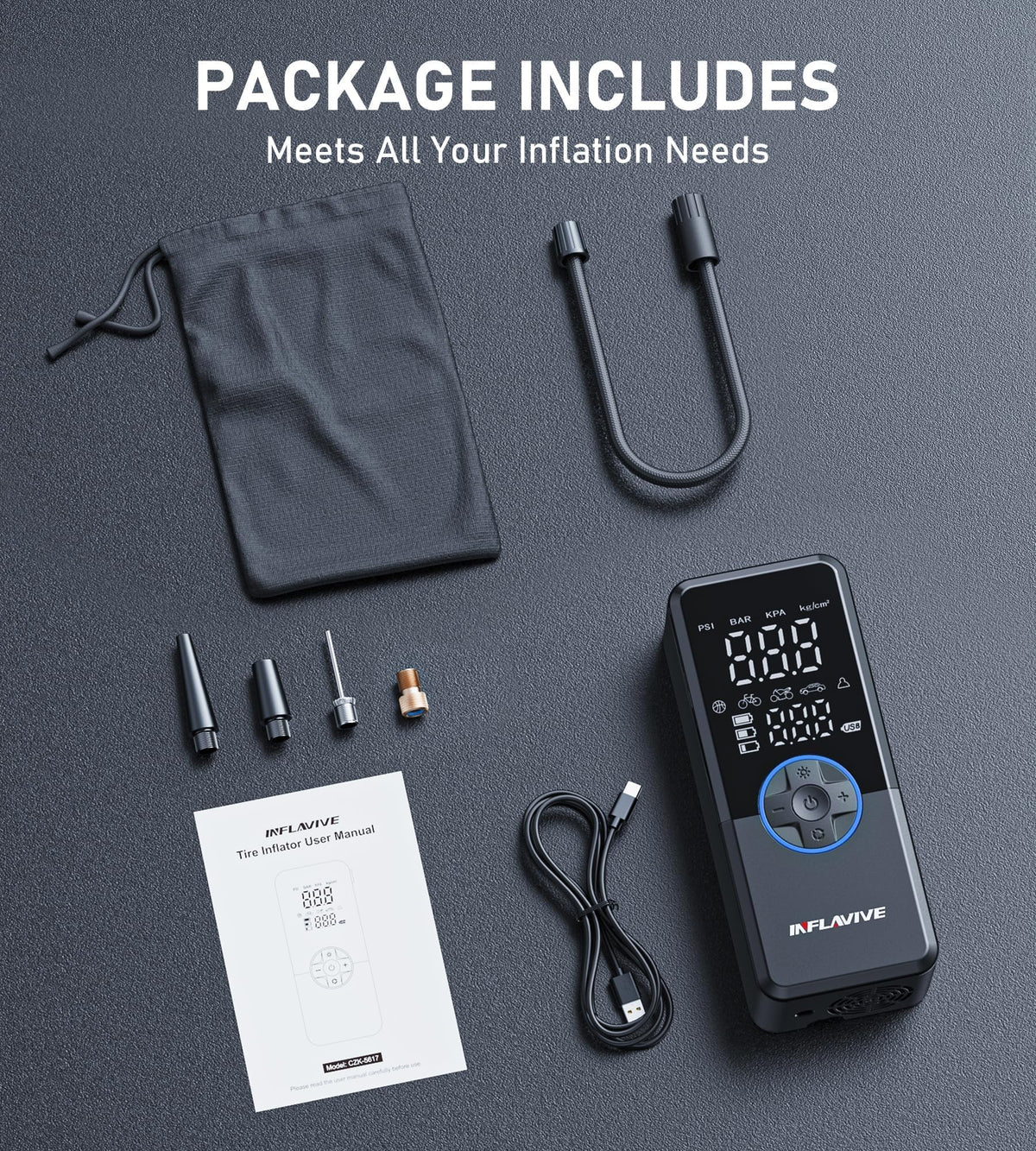 Portable Cordless Tire Inflator Air Compressor with Digital Gauge I4350