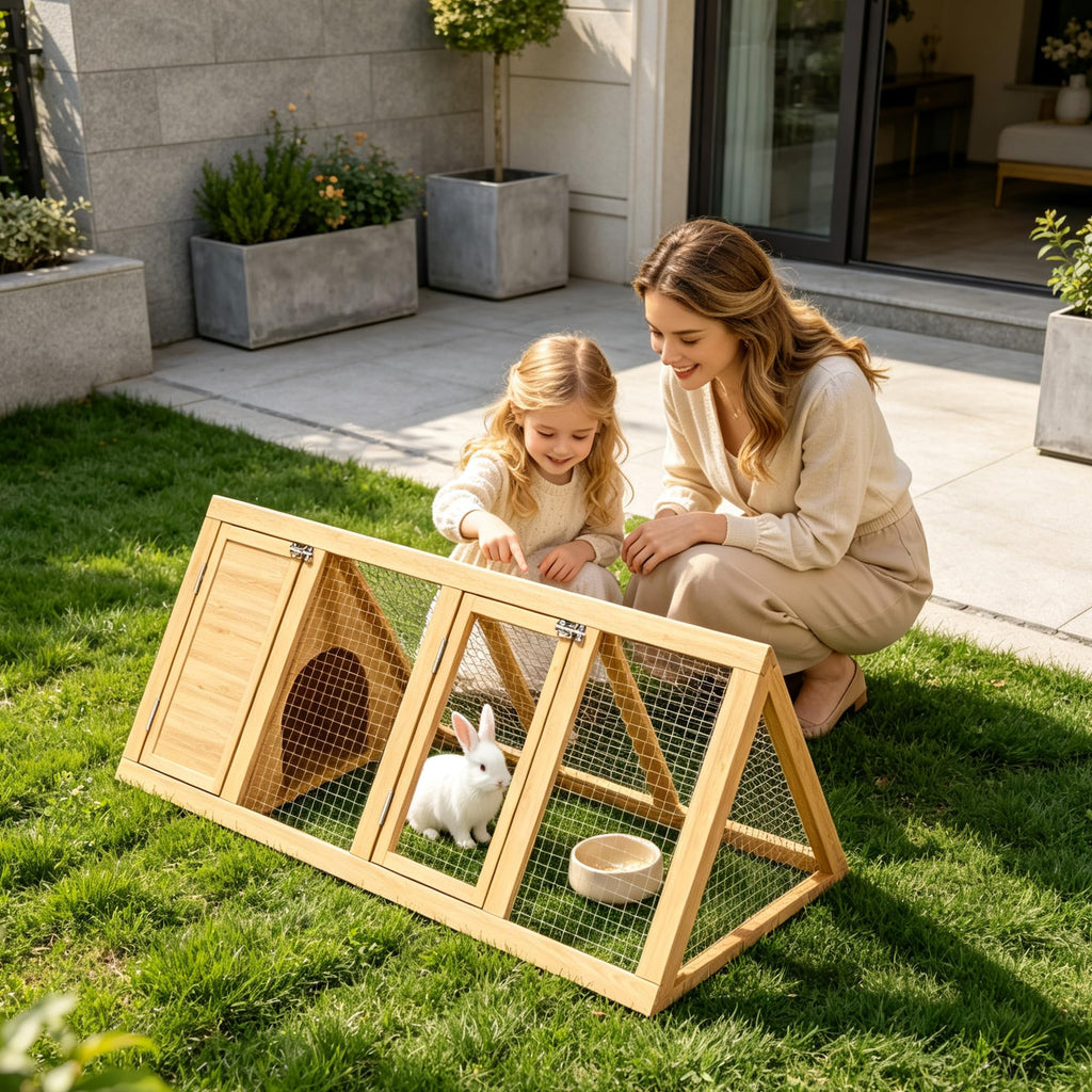 A-Frame Wooden Rabbit Hutch with Run T8697