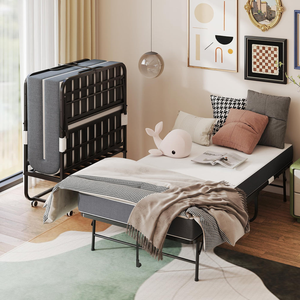 Foldable Roll Away Bed with Mattress 75" x 38" O58357