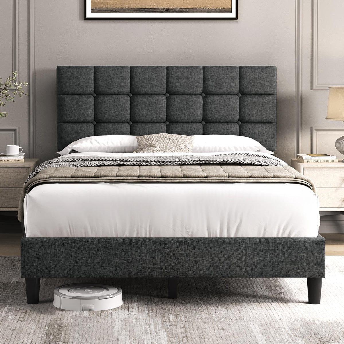 Full Size Upholstered Tufted Bed Frame with Headboard W339