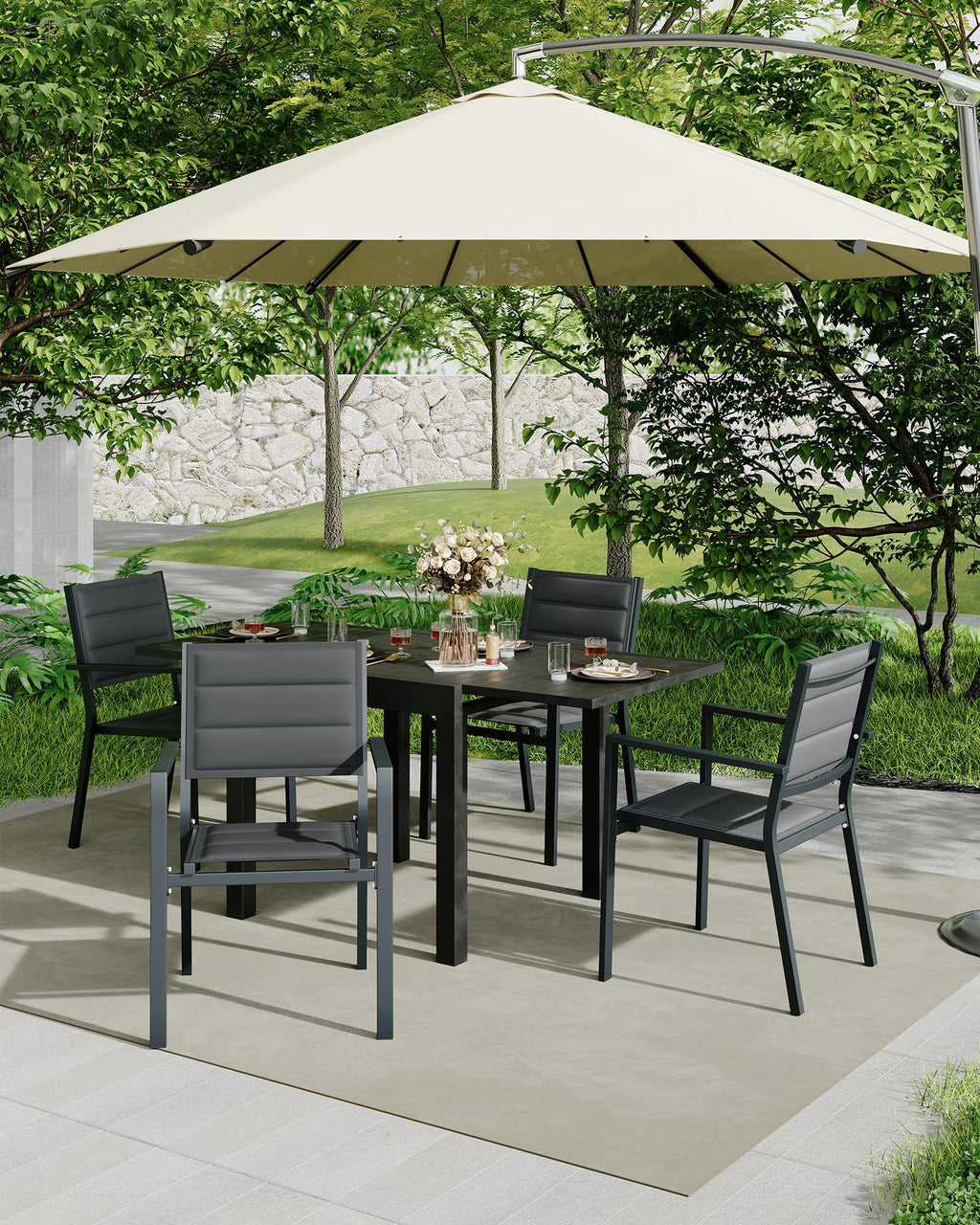Aluminum Stackable Patio Dining Chairs Set of 2 Dark Grey I57405