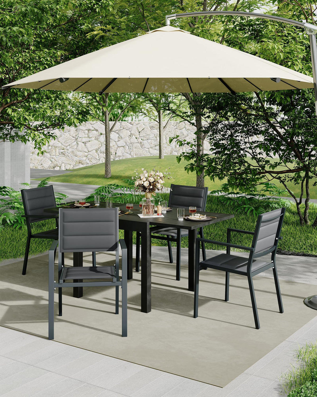 Aluminum Stackable Patio Dining Chairs Set of 2 Dark Grey I57405