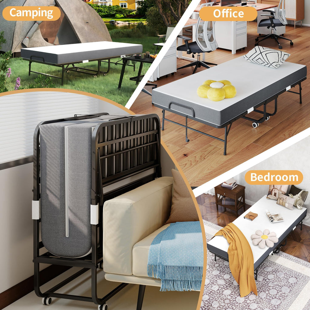 Foldable Roll Away Bed with Mattress 75" x 38" O58357