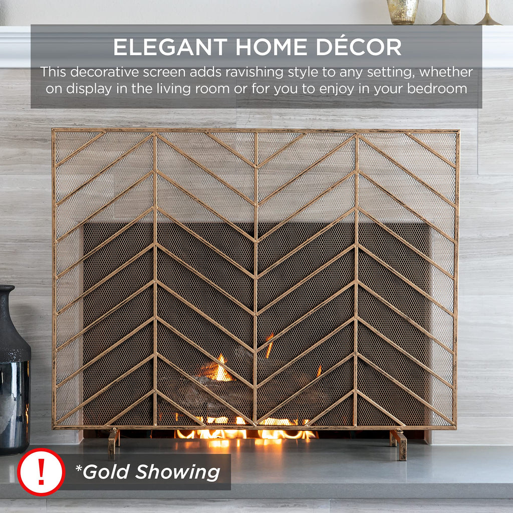 38x31in Wrought Iron Mesh Chevron Fireplace Screen U714806