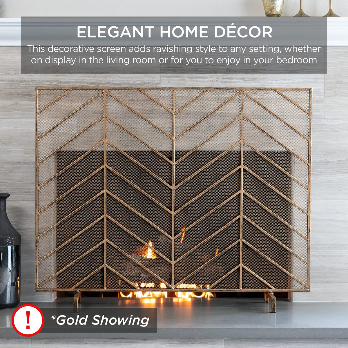 38x31in Wrought Iron Mesh Chevron Fireplace Screen U714806