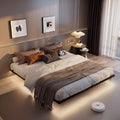 King Size Metal Platform Bed Frame with Charging Station and LED Lights F53552