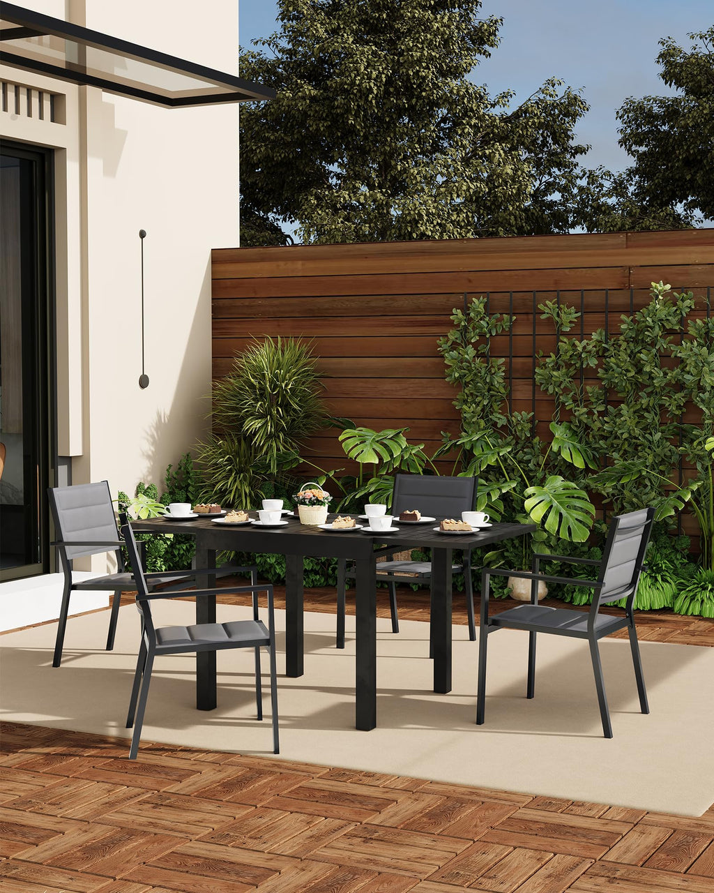 Aluminum Stackable Patio Dining Chairs Set of 2 Dark Grey I57405