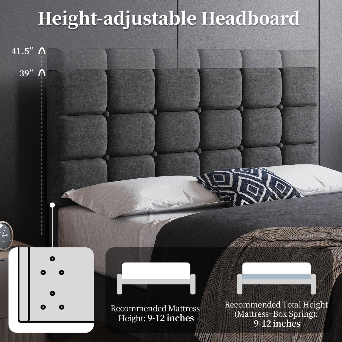 Full Size Upholstered Tufted Bed Frame with Headboard W339