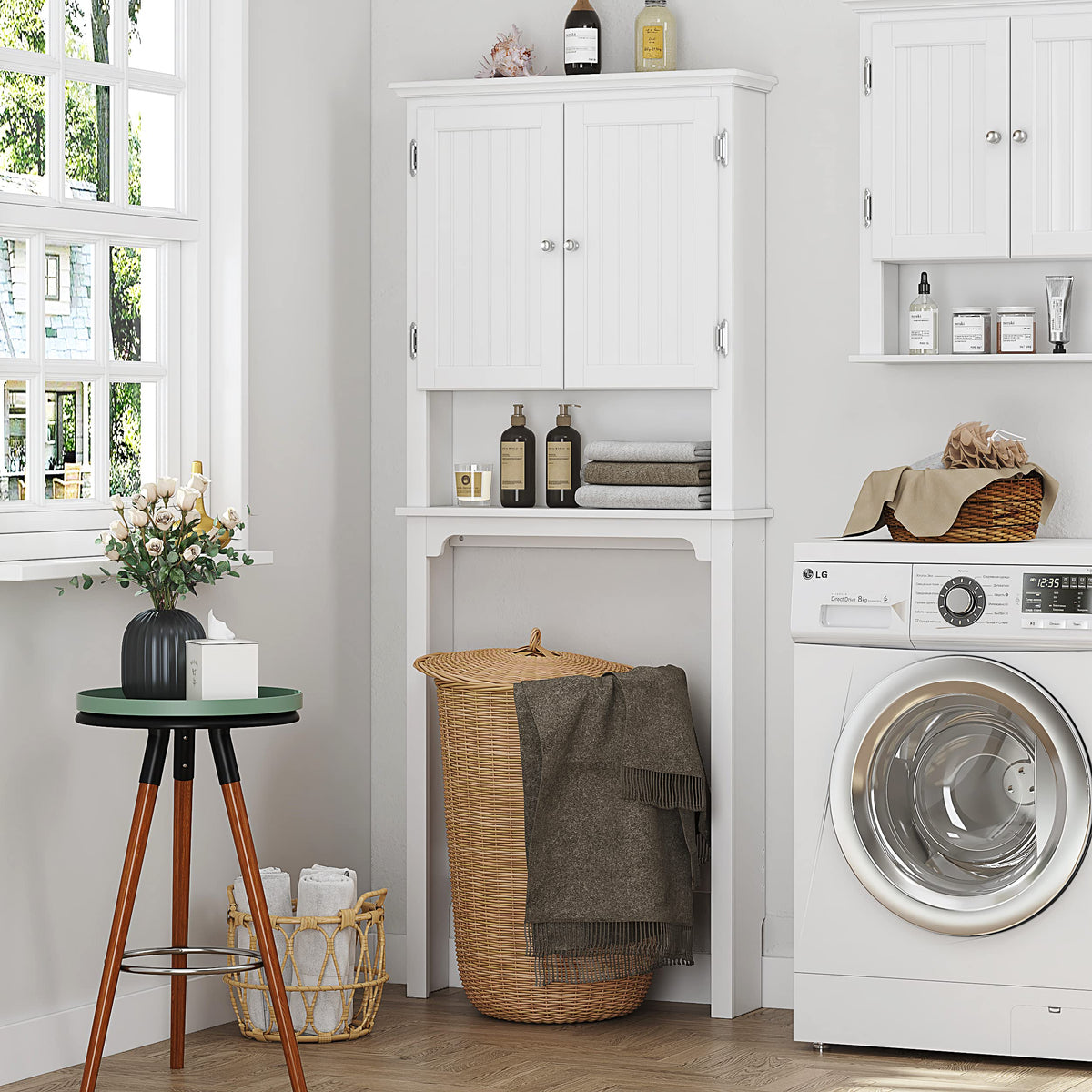 White Bathroom Storage Cabinet with Doors P8592