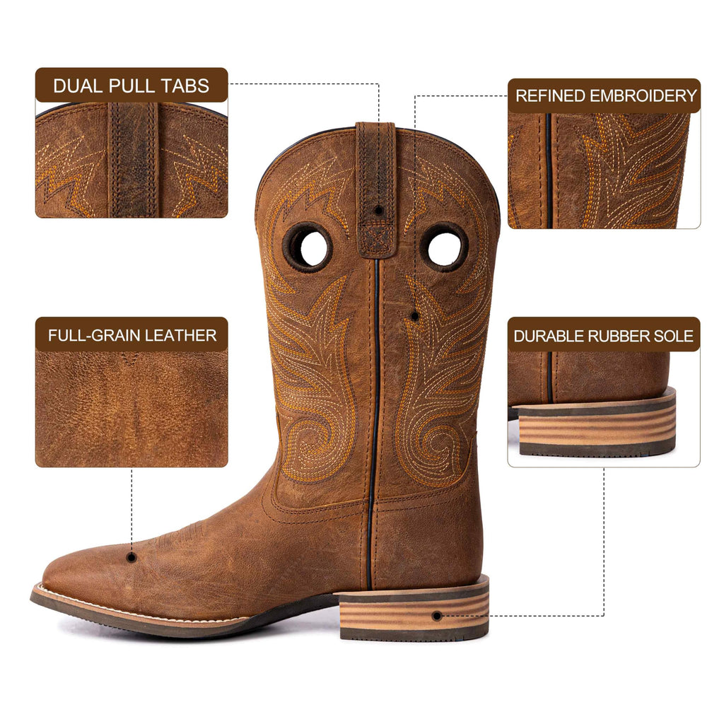 Cowboy Boots for Men Full-Grain Cowhide Square Toe Western Boot Q299688