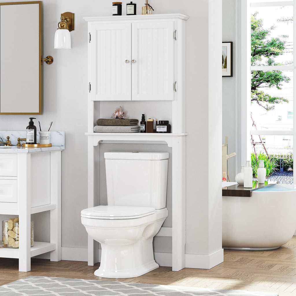 White Bathroom Storage Cabinet with Doors P8592