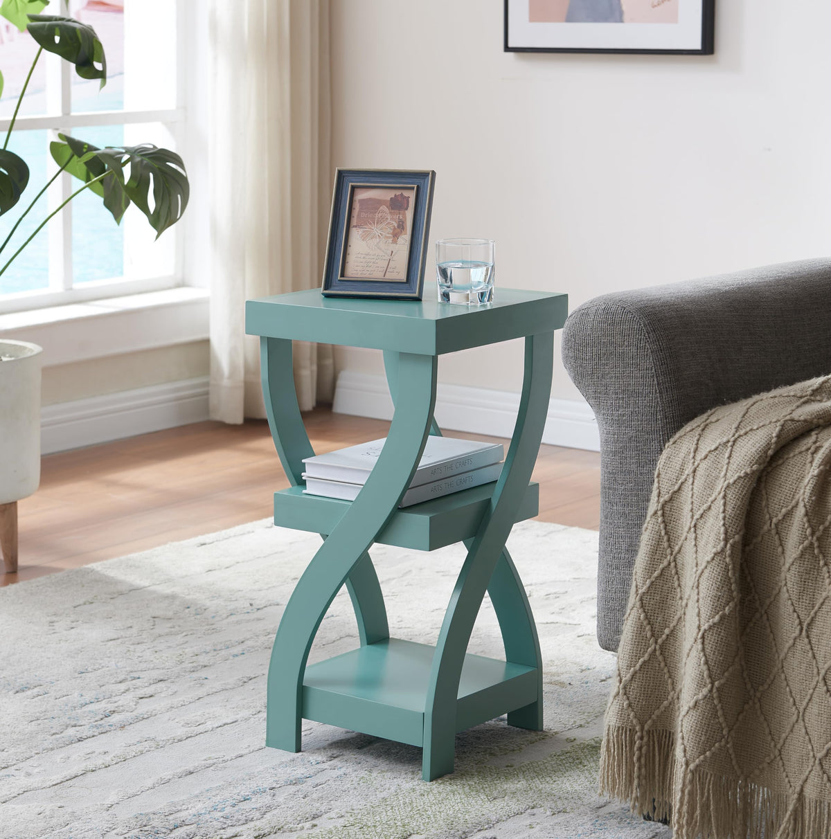 3-Tier Twisted Wood End Table with Open Storage Shelves S8582